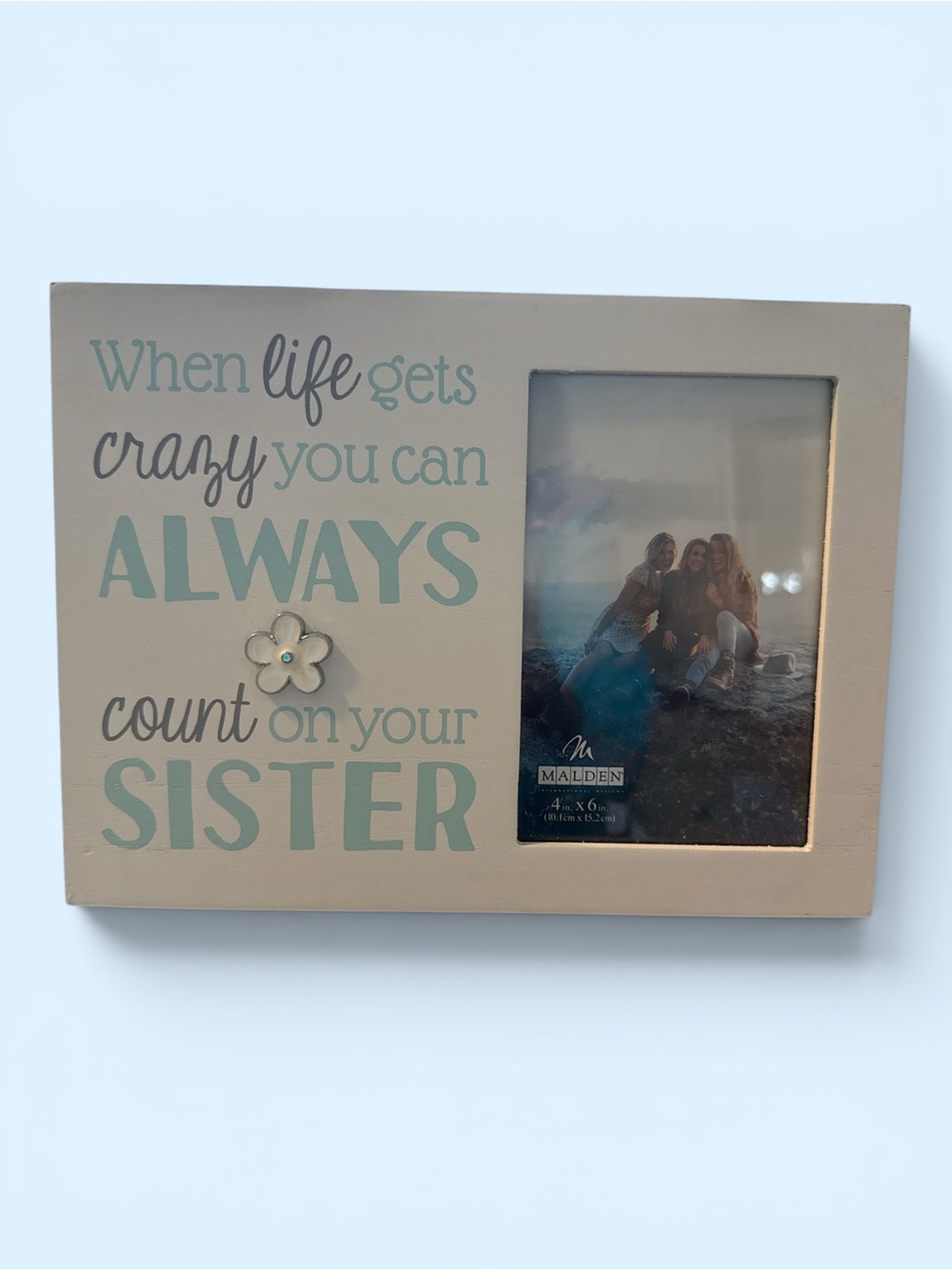 NWT Malden Sisters Picture Frame - White with Teal and Gray Lettering